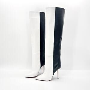 NEW Christian Louboutin Astrilarge Botta 100 Black White Over The Knee Boots 37